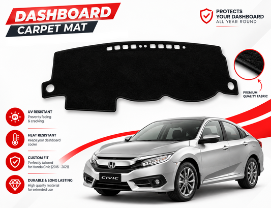 Dashboard Carpet Mats for Honda Civic 2016 to 2021